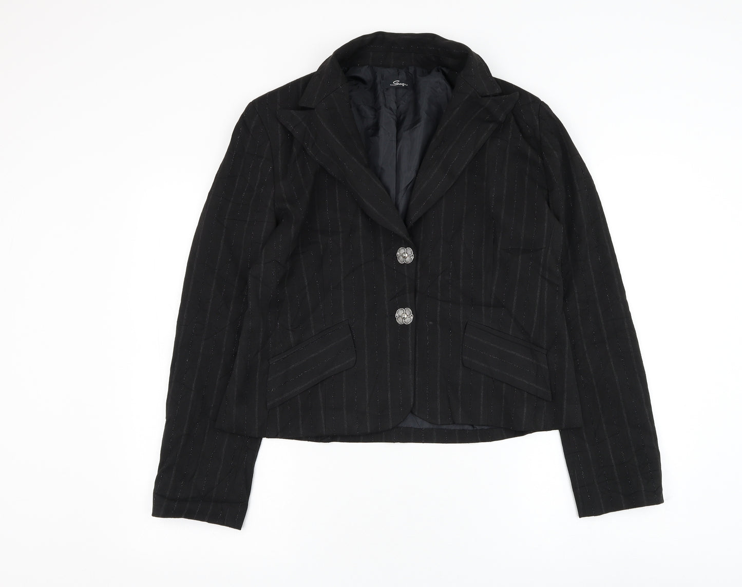 Sogno Womens Black Striped Jacket Blazer Size 20 Button