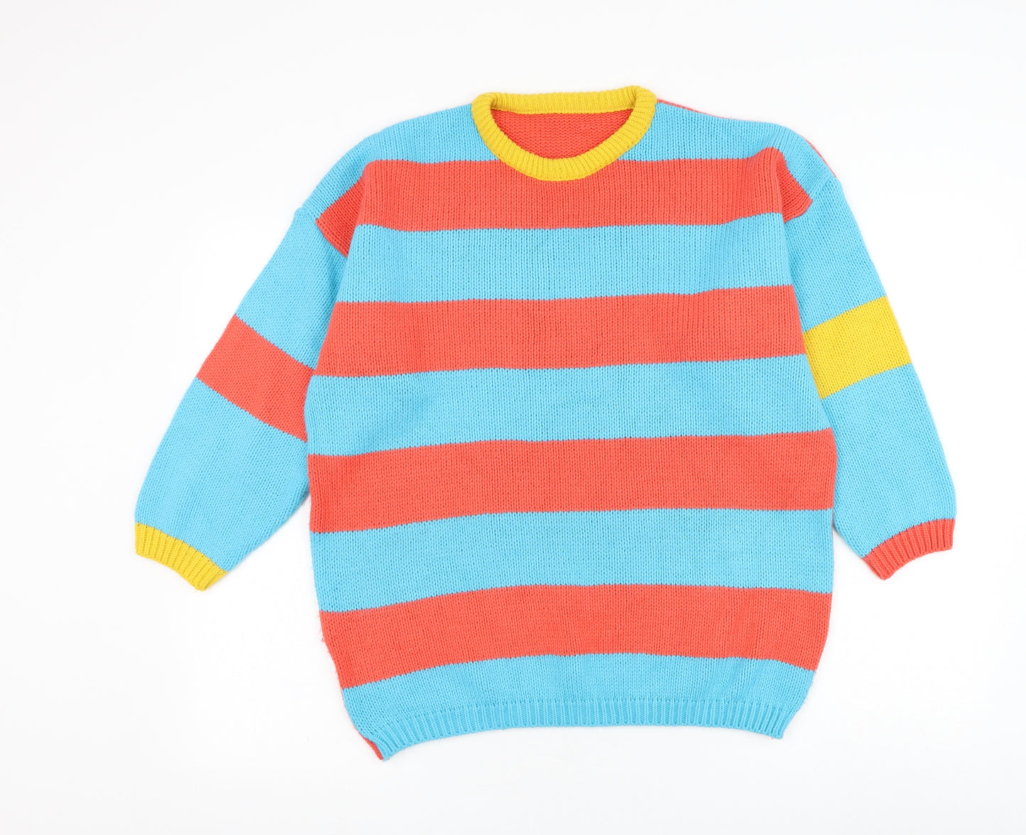 Marks and Spencer Womens Blue Round Neck Striped Acrylic Pullover Jumper Size M