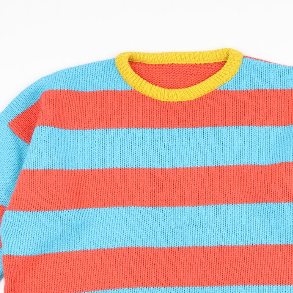 Marks and Spencer Womens Blue Round Neck Striped Acrylic Pullover Jumper Size M