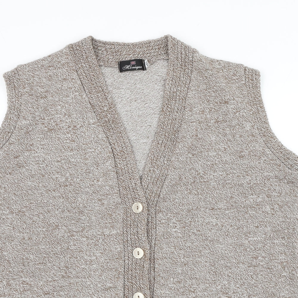 Monique Mens Brown V-Neck Polyester Cardigan Jumper Size M