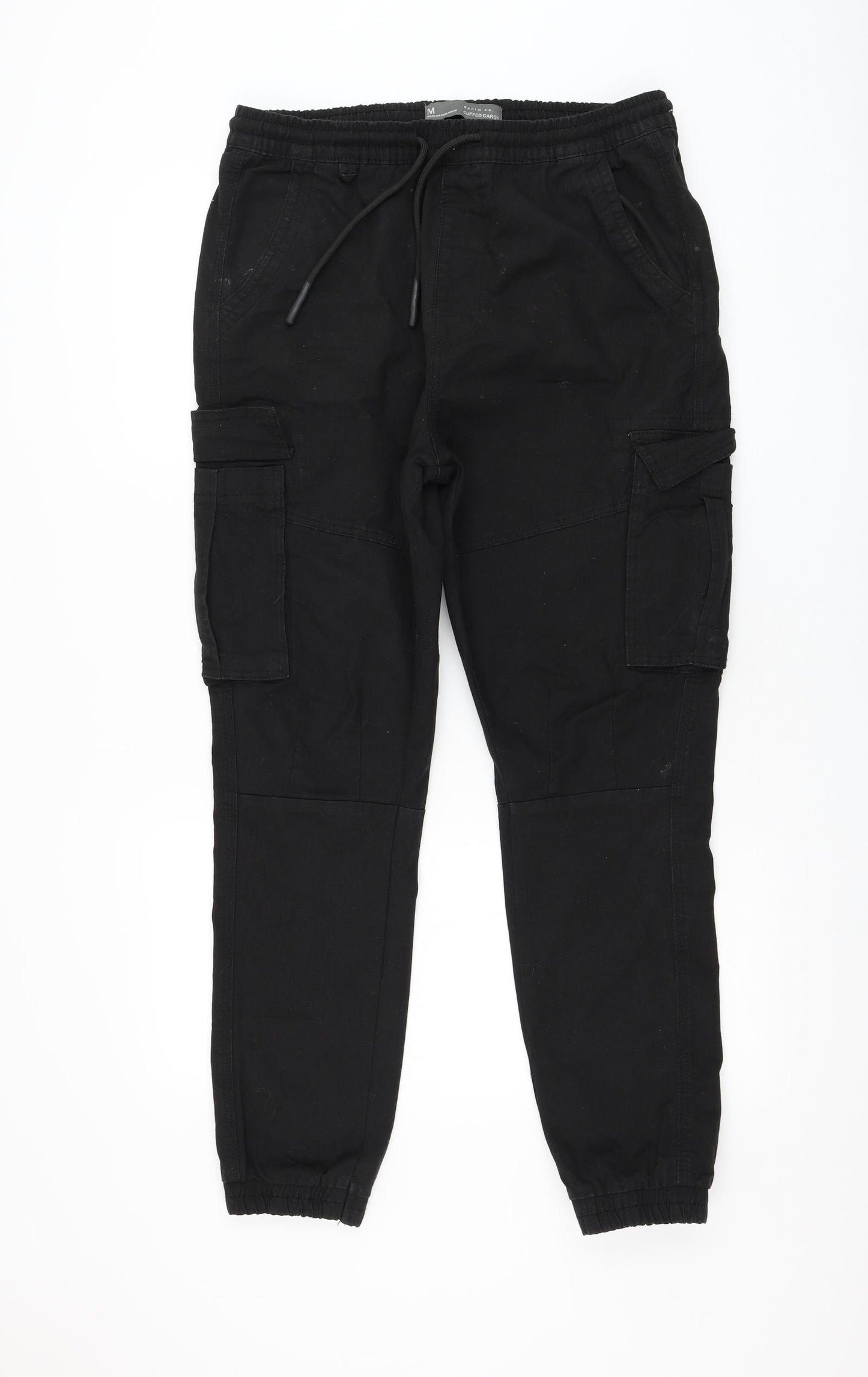 Primark Womens Black Cotton Cargo Trousers Size M L29 in Regular Drawstring