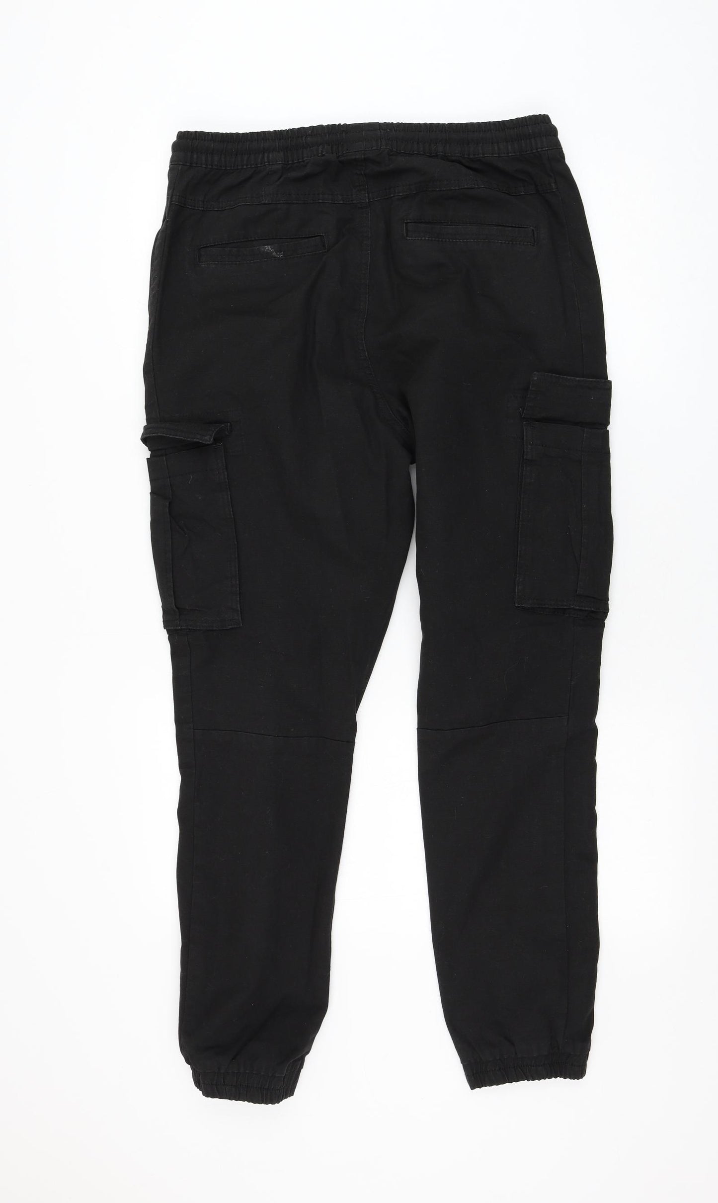 Primark Womens Black Cotton Cargo Trousers Size M L29 in Regular Drawstring