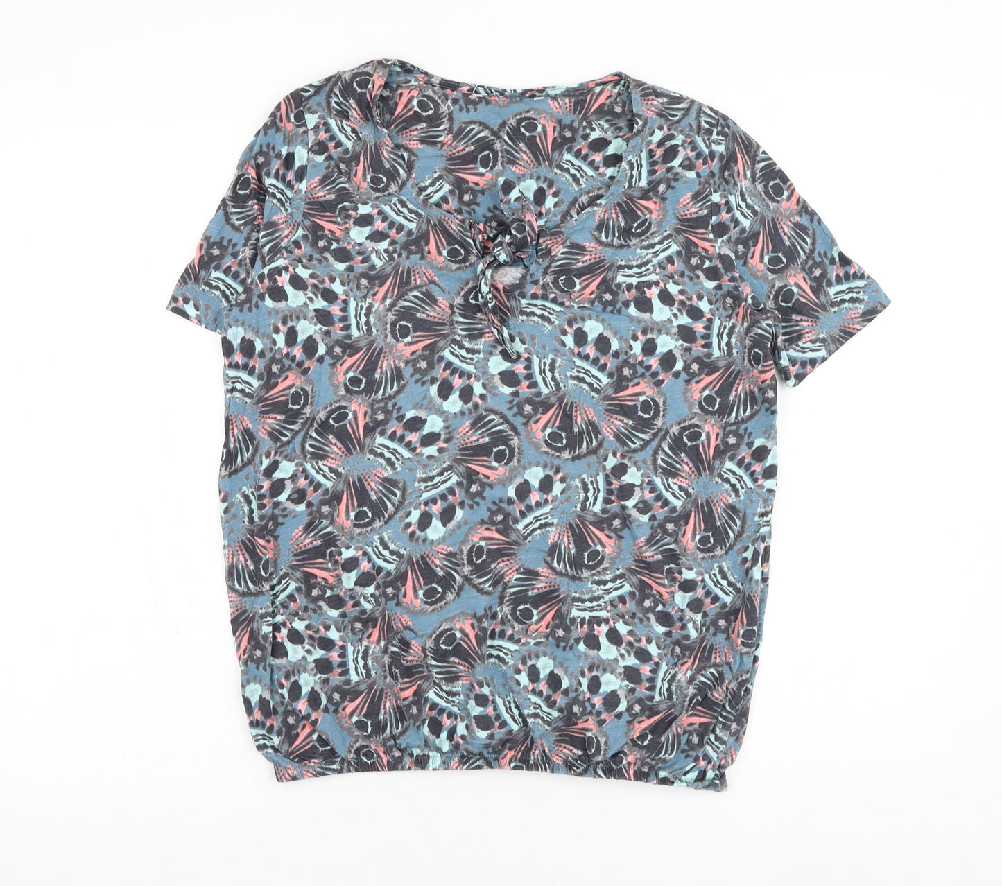 TU Womens Blue Geometric Cotton Basic T-Shirt Size 10 Round Neck