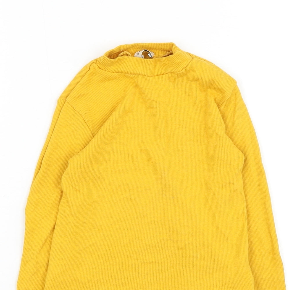 F&F Girls Yellow Mock Neck Cotton Pullover Jumper Size 7-8 Years Pullover