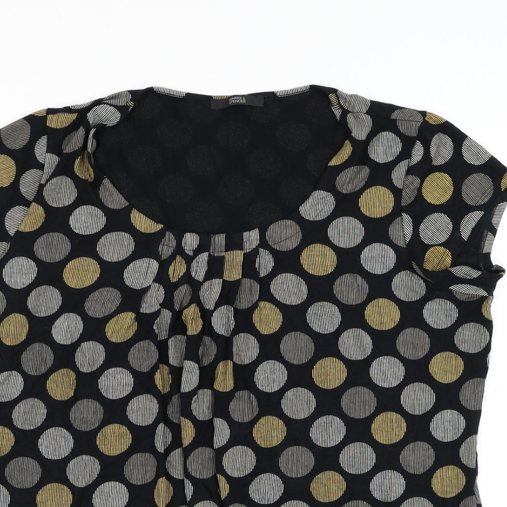 Marks and Spencer Womens Black Polka Dot Viscose Basic Blouse Size 16 Scoop Neck