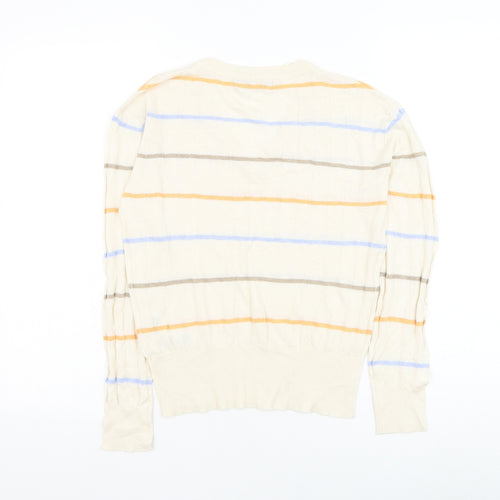 Marks and Spencer Womens Ivory V-Neck Striped Viscose Pullover Jumper Size S