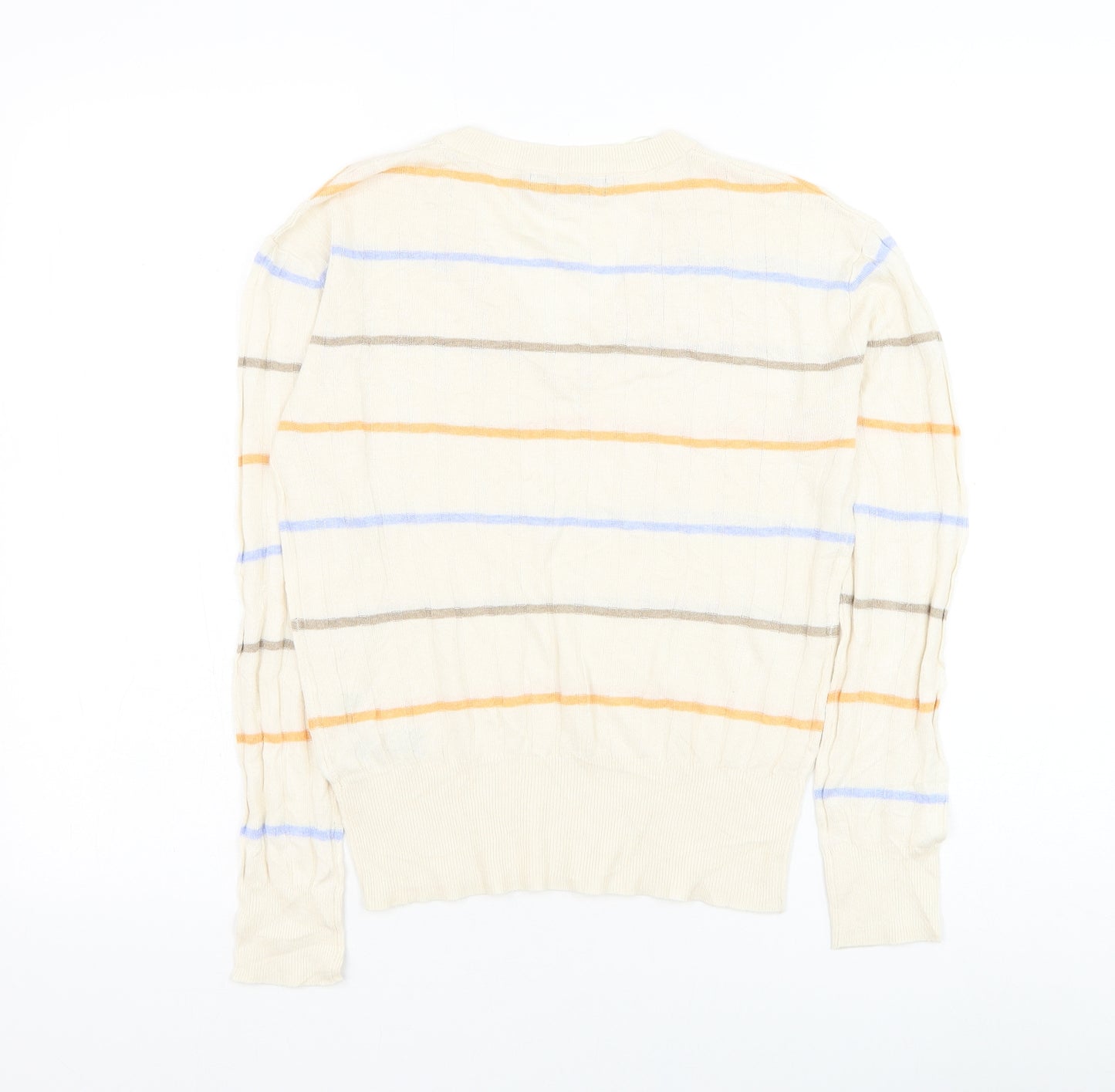 Marks and Spencer Womens Ivory V-Neck Striped Viscose Pullover Jumper Size S