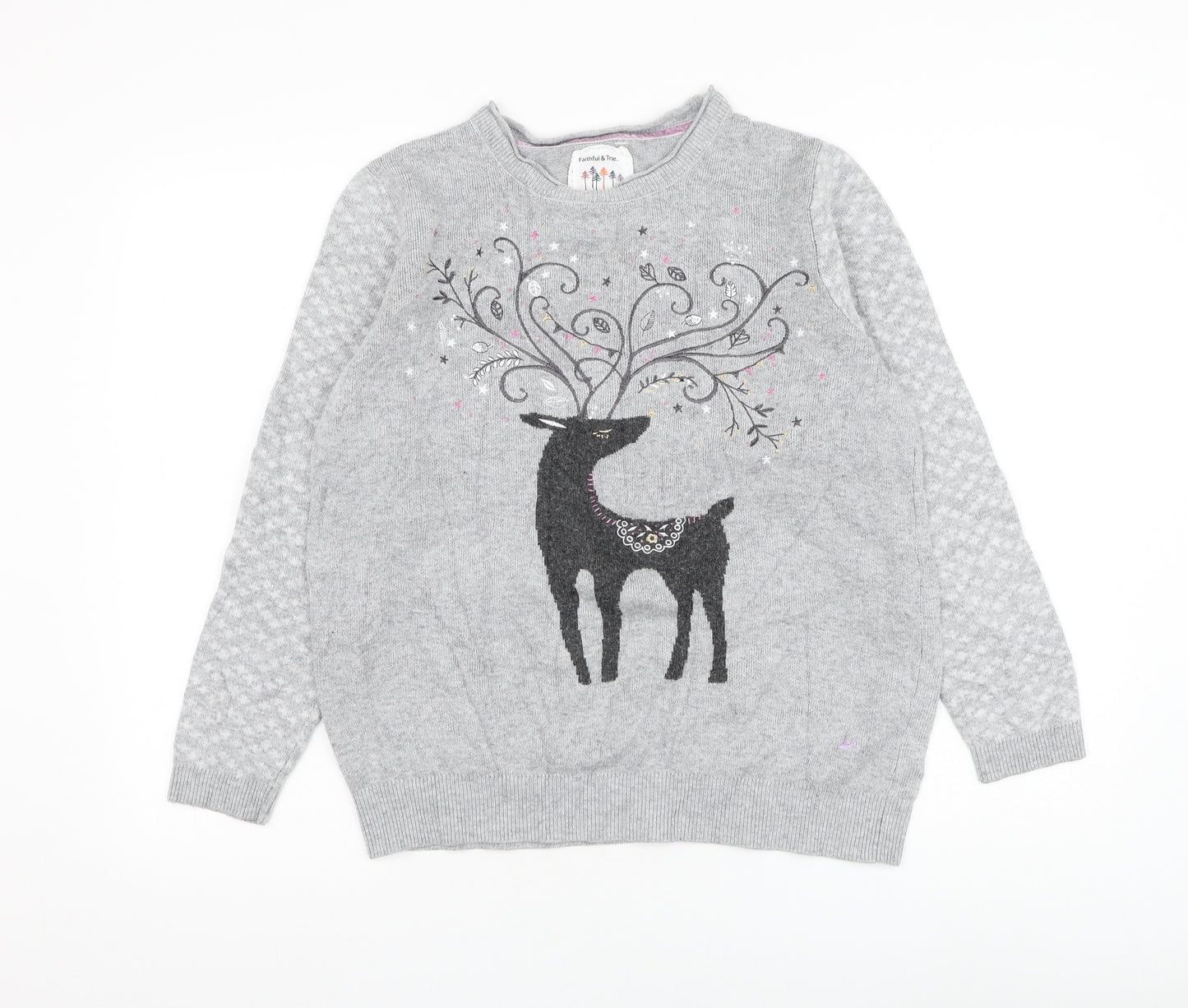 Debenhams Womens Grey Round Neck Nylon Pullover Jumper Size 16 - Christmas, Reindeer