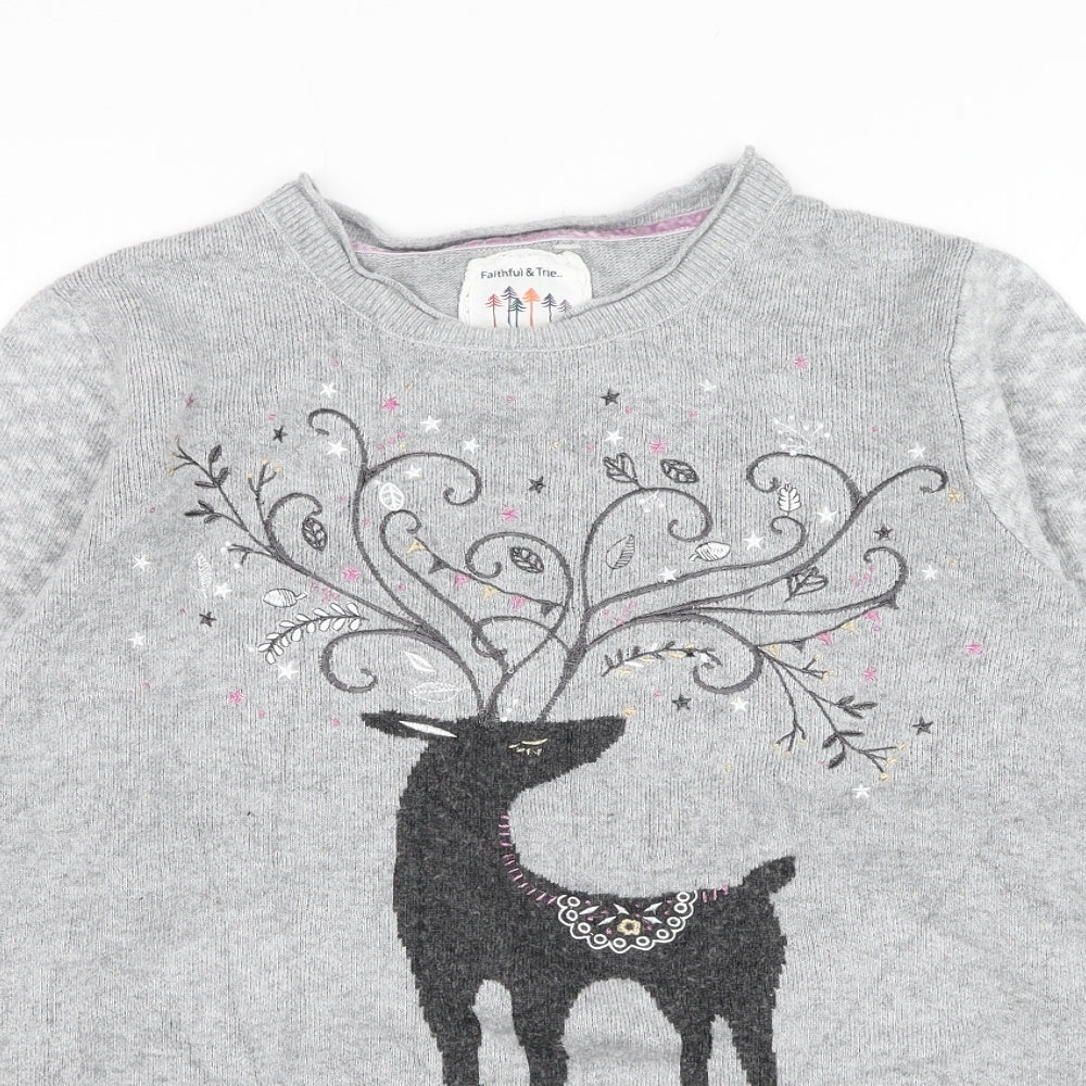 Debenhams Womens Grey Round Neck Nylon Pullover Jumper Size 16 - Christmas, Reindeer