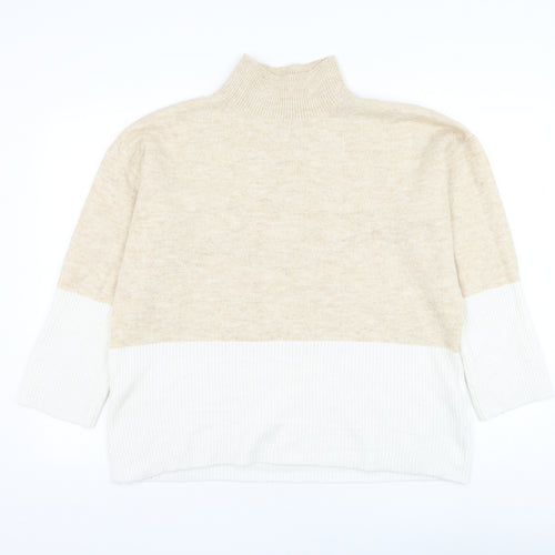Bonmarché Womens Beige High Neck Acrylic Pullover Jumper Size 12