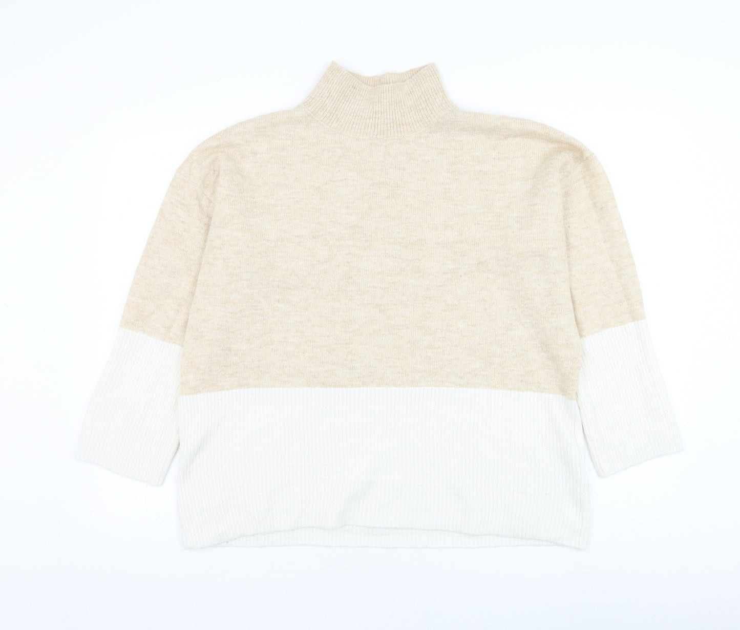 Bonmarché Womens Beige High Neck Acrylic Pullover Jumper Size 12