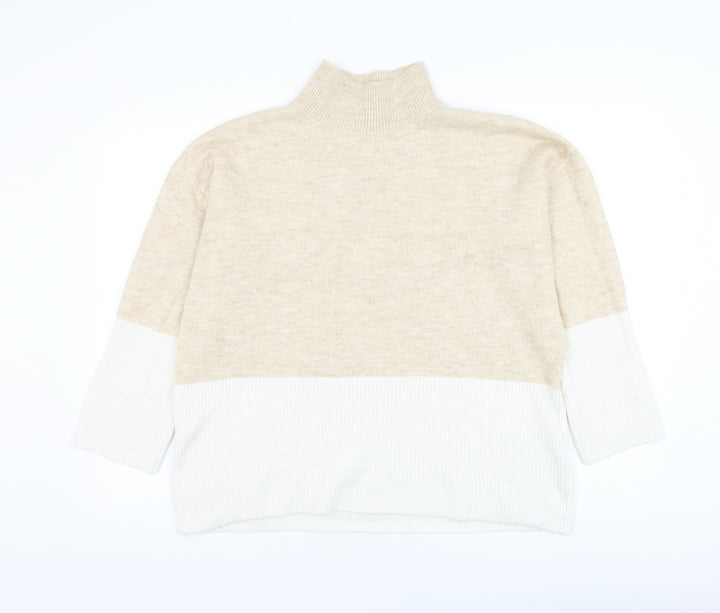 Bonmarché Womens Beige High Neck Acrylic Pullover Jumper Size 12