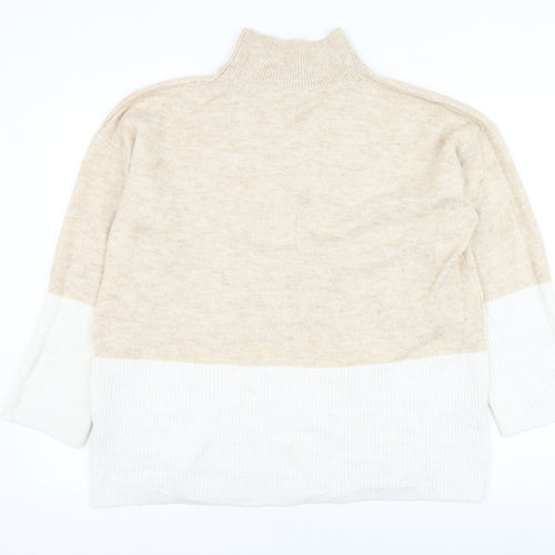 Bonmarché Womens Beige High Neck Acrylic Pullover Jumper Size 12