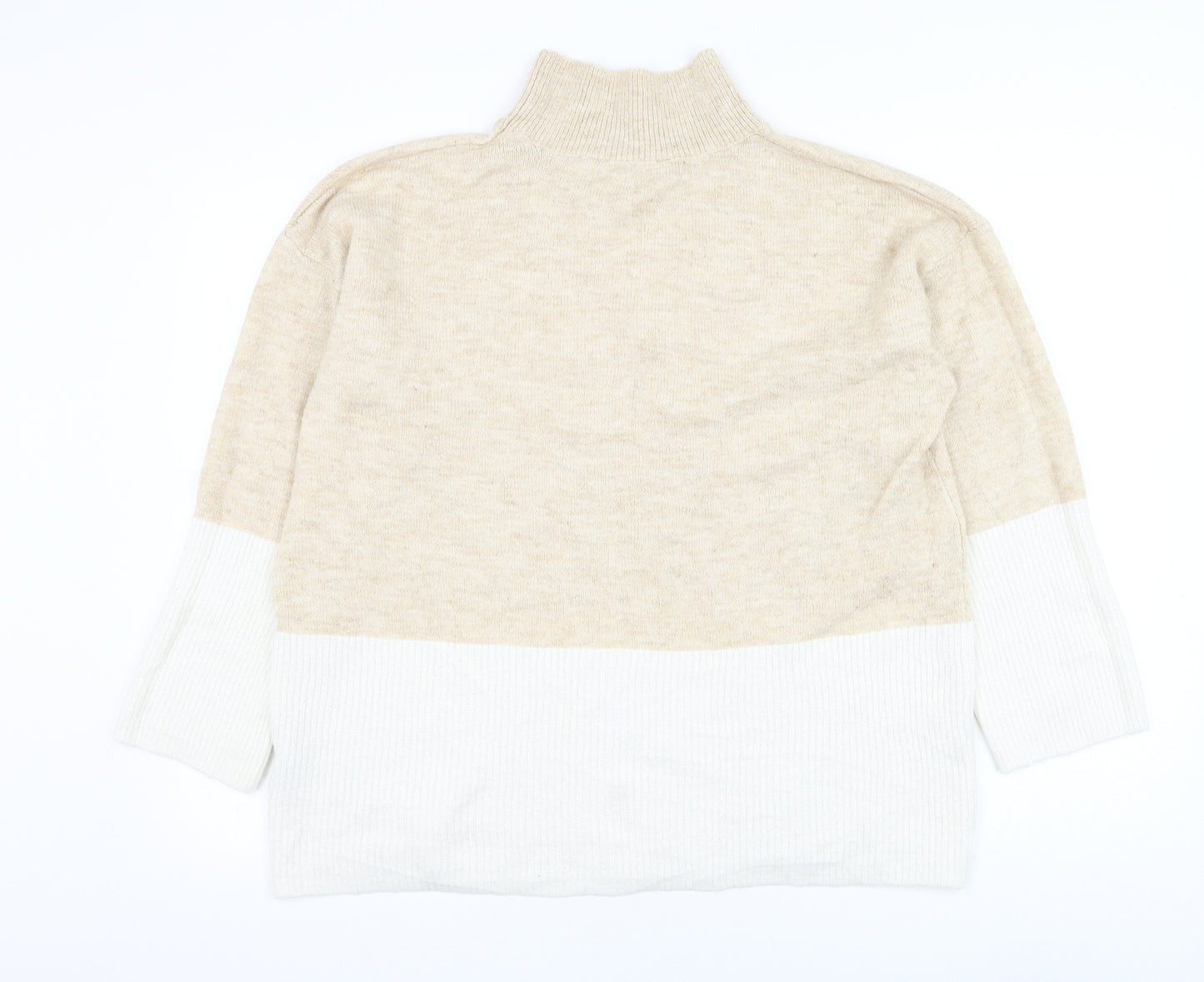 Bonmarché Womens Beige High Neck Acrylic Pullover Jumper Size 12