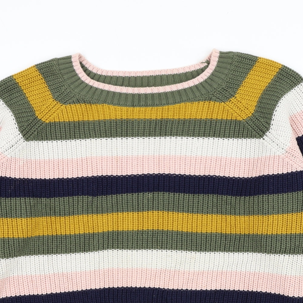 Principles Womens Green Round Neck Striped Acrylic Pullover Jumper Size 12