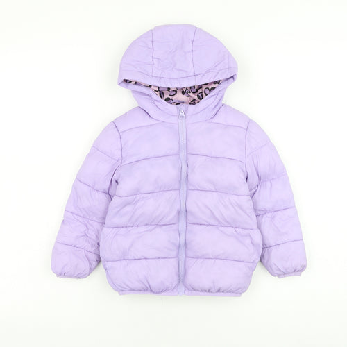 TU Girls Purple Puffer Jacket Coat Size 2-3 Years Zip