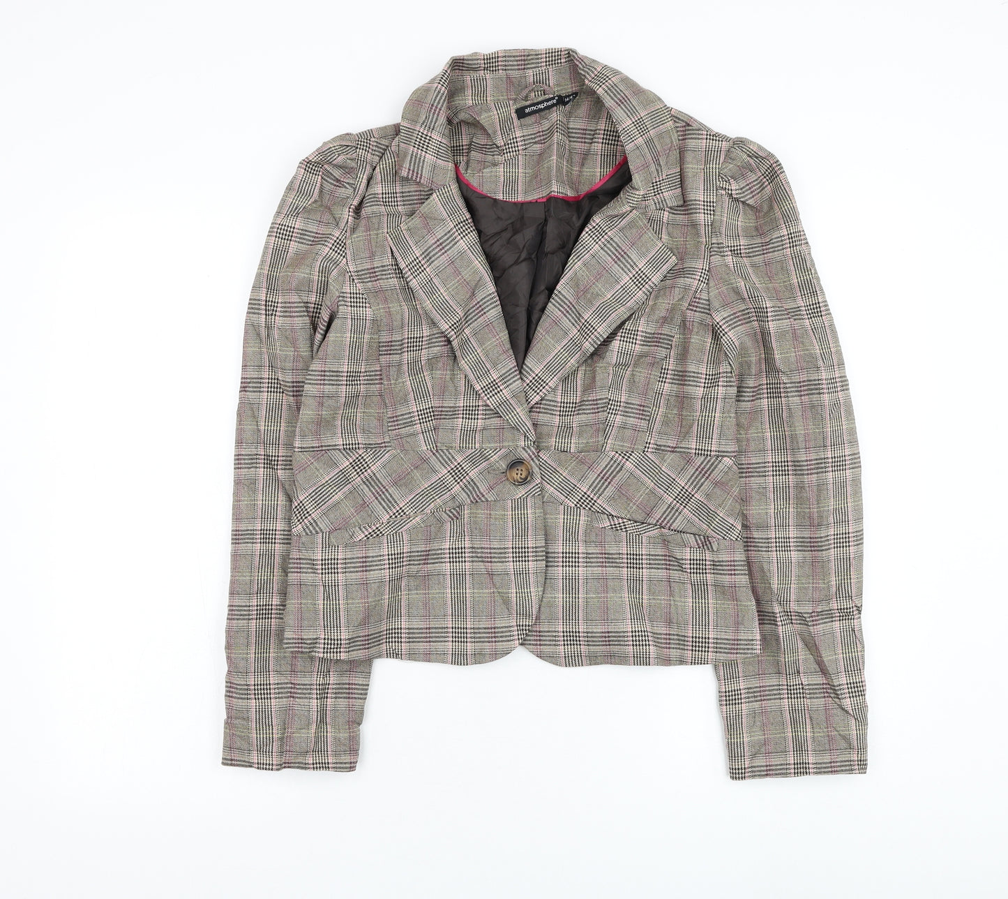 Atmosphere Womens Brown Check Jacket Blazer Size 14 Button