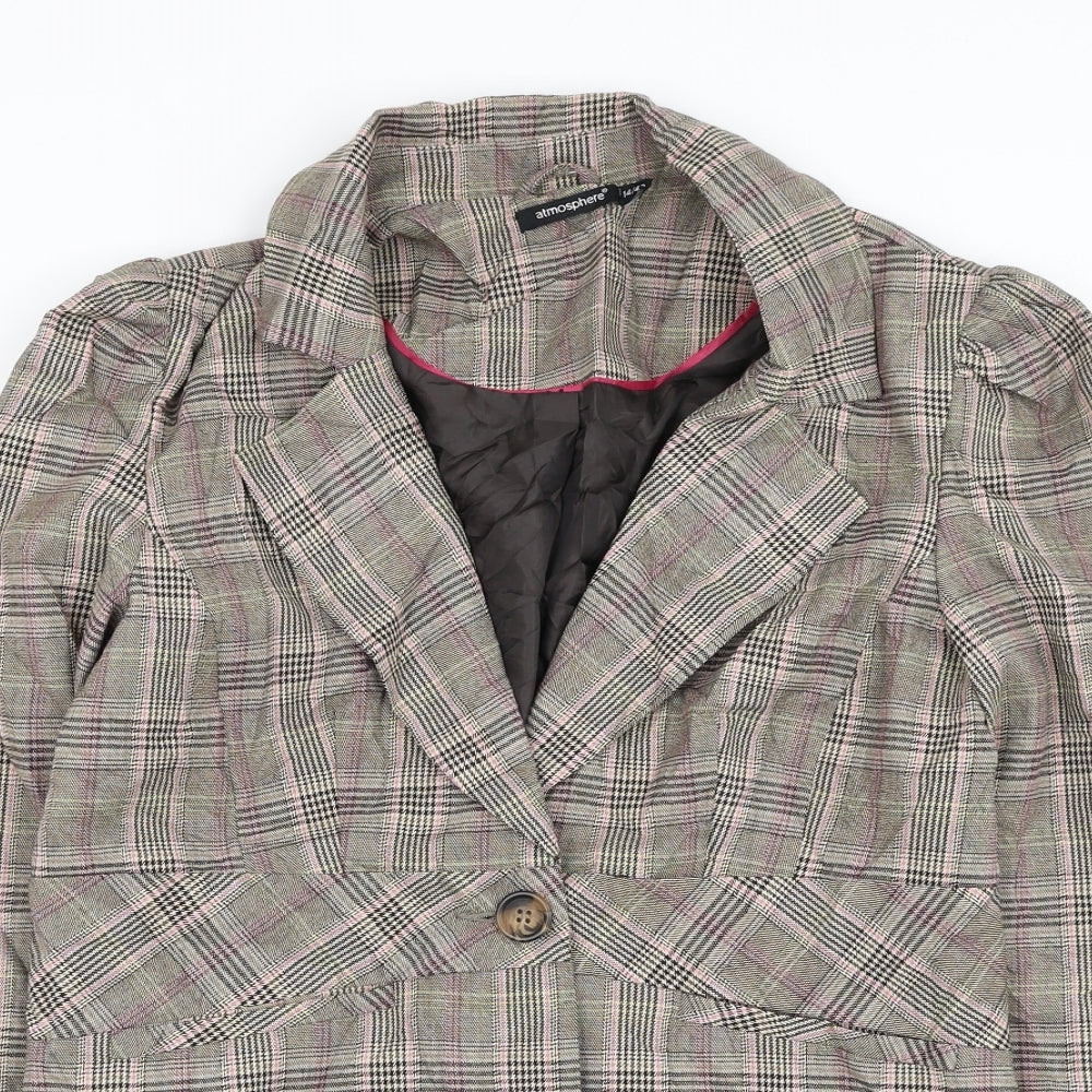 Atmosphere Womens Brown Check Jacket Blazer Size 14 Button