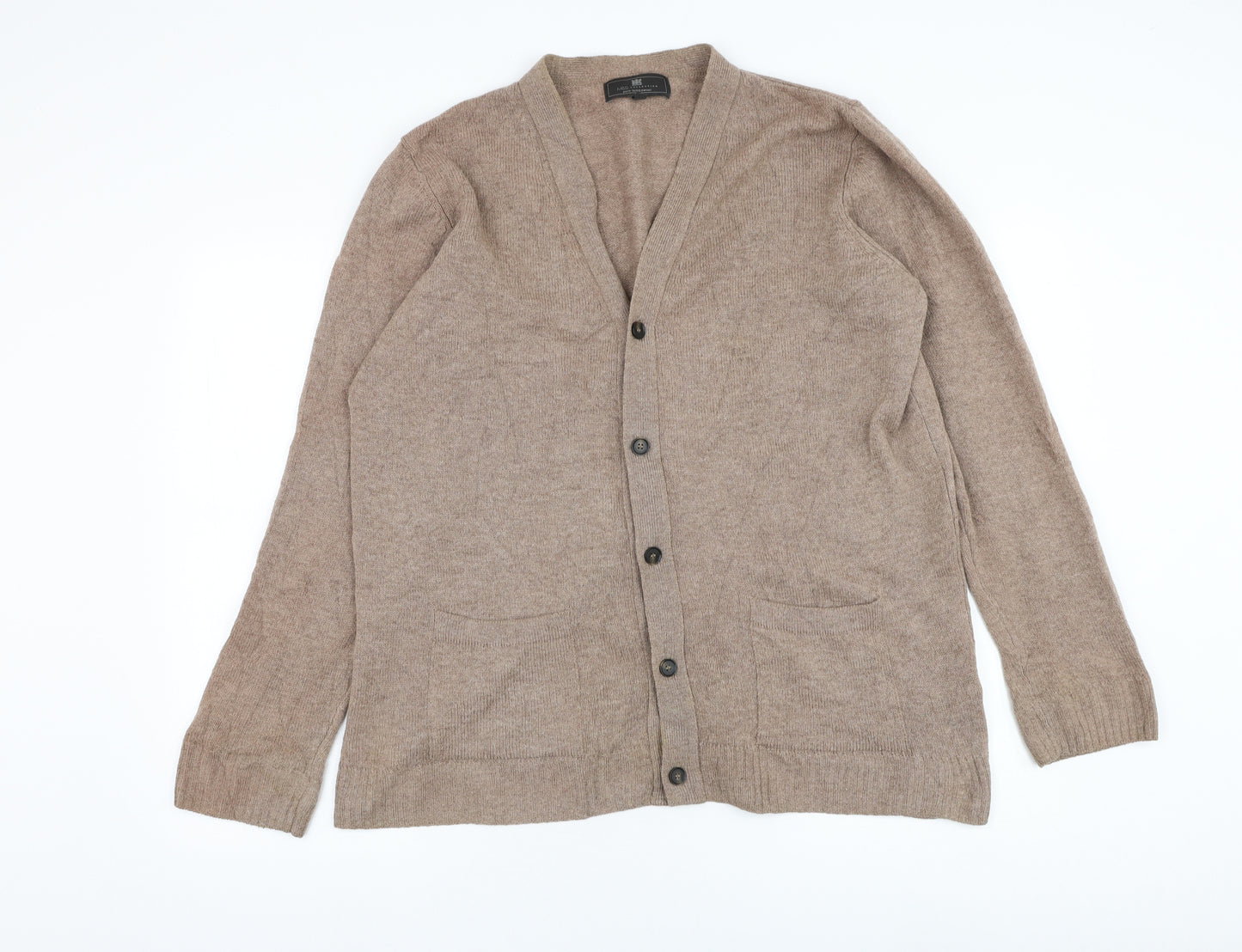 Marks and Spencer Mens Brown V-Neck Wool Cardigan Jumper Size L
