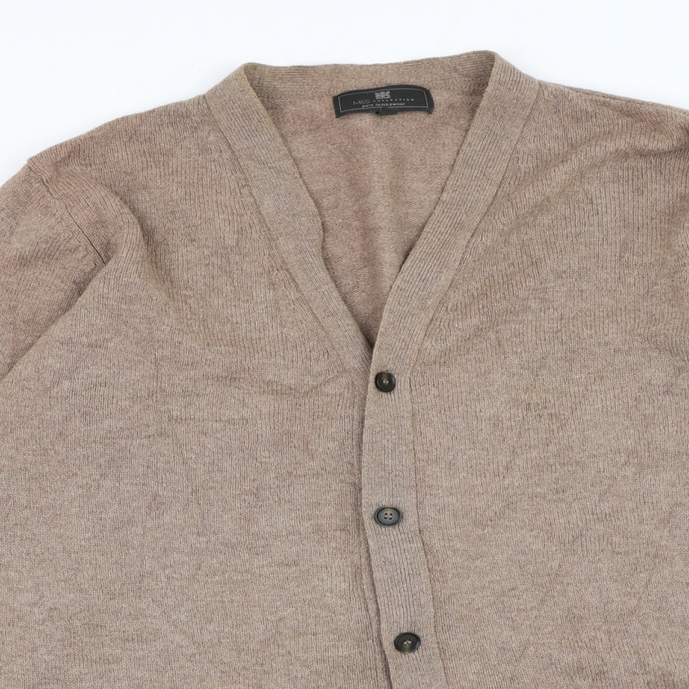Marks and Spencer Mens Brown V-Neck Wool Cardigan Jumper Size L