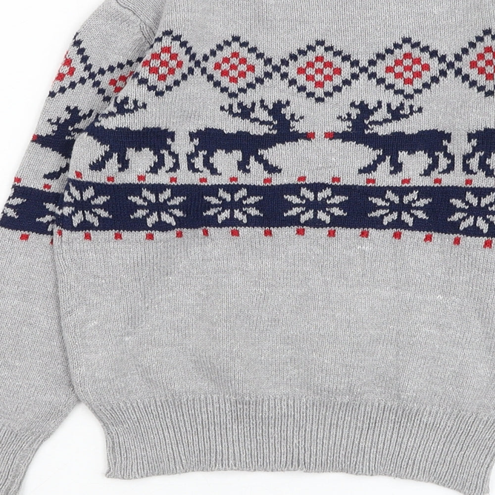 L & D Boys Grey Round Neck Fair Isle Cotton Pullover Jumper Size 4-5 Years Pullover - Christmas, Reindeer
