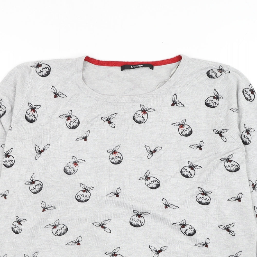 George Womens Grey Round Neck Viscose Pullover Jumper Size 12 - Christmas