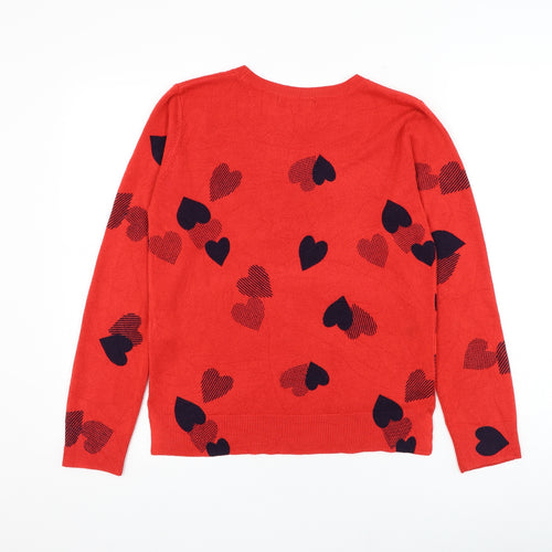 Marks and Spencer Womens Red Round Neck Acrylic Pullover Jumper Size 10 - Heart