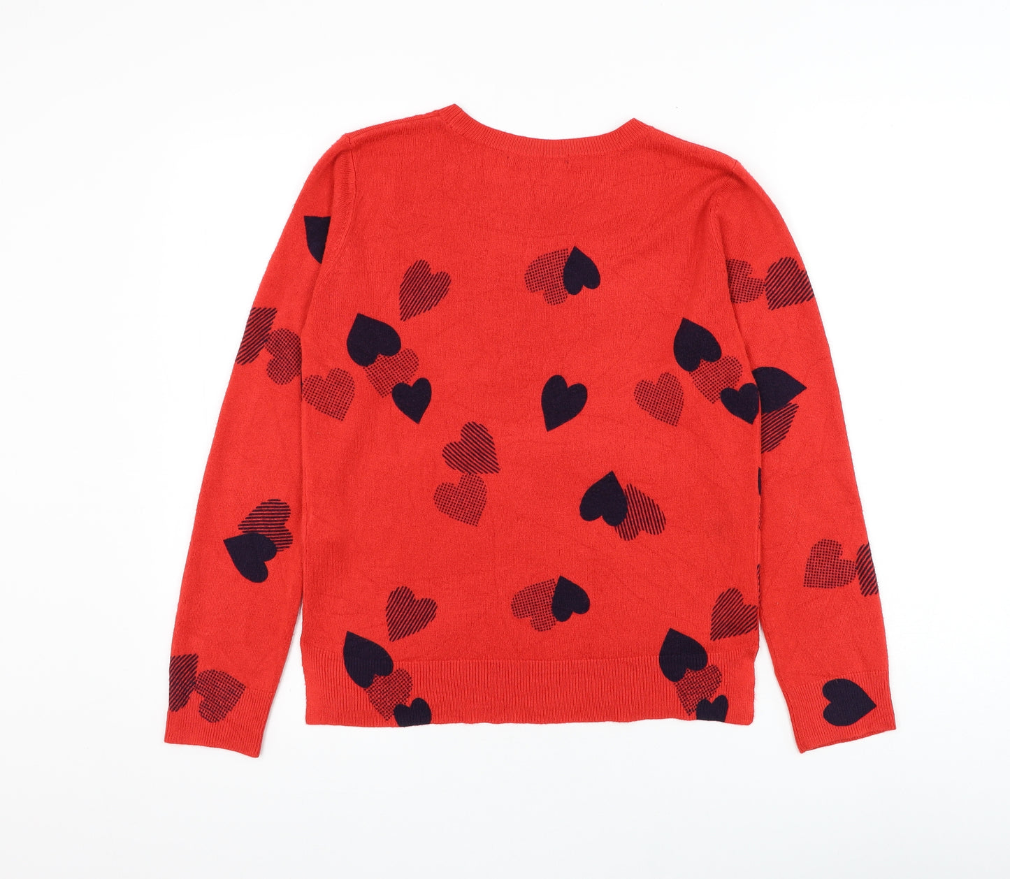 Marks and Spencer Womens Red Round Neck Acrylic Pullover Jumper Size 10 - Heart