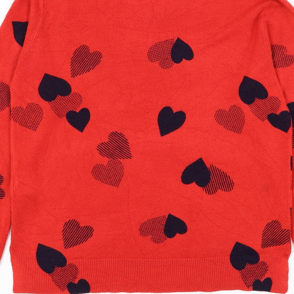 Marks and Spencer Womens Red Round Neck Acrylic Pullover Jumper Size 10 - Heart