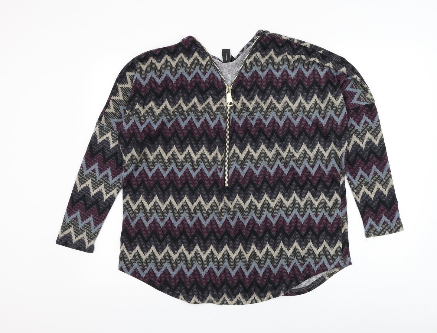 Izabel London Womens Blue V-Neck Geometric Polyester Pullover Jumper Size 8