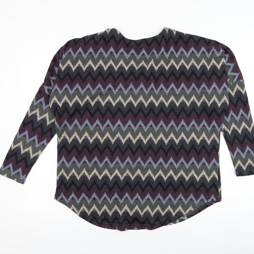 Izabel London Womens Blue V-Neck Geometric Polyester Pullover Jumper Size 8