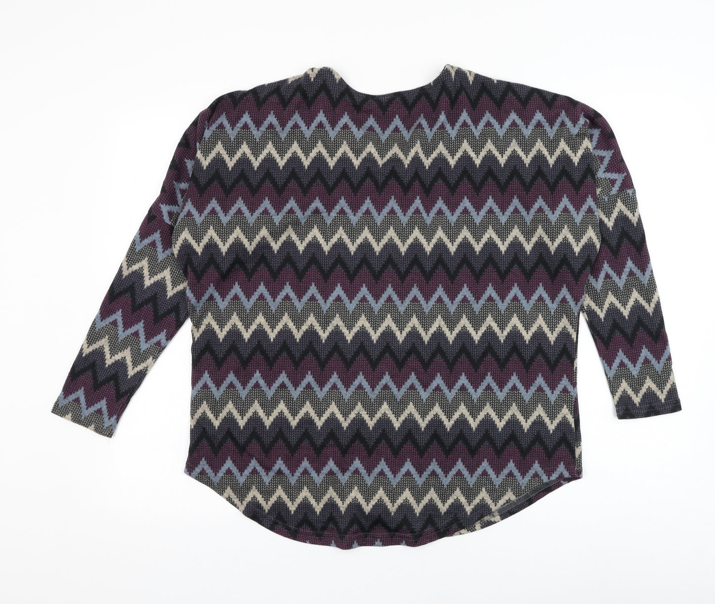 Izabel London Womens Blue V-Neck Geometric Polyester Pullover Jumper Size 8