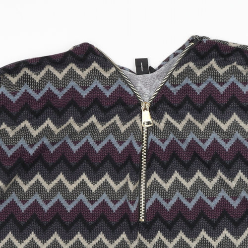 Izabel London Womens Blue V-Neck Geometric Polyester Pullover Jumper Size 8