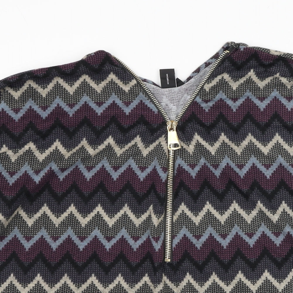 Izabel London Womens Blue V-Neck Geometric Polyester Pullover Jumper Size 8