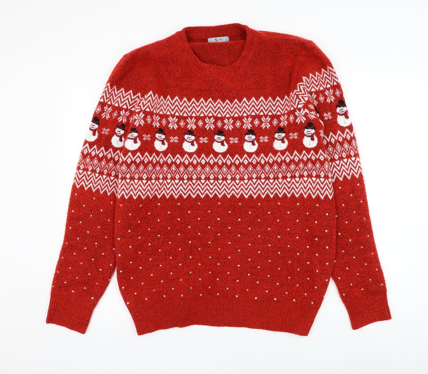 TU Mens Red Round Neck Fair Isle Acrylic Pullover Jumper Size M - Christmas