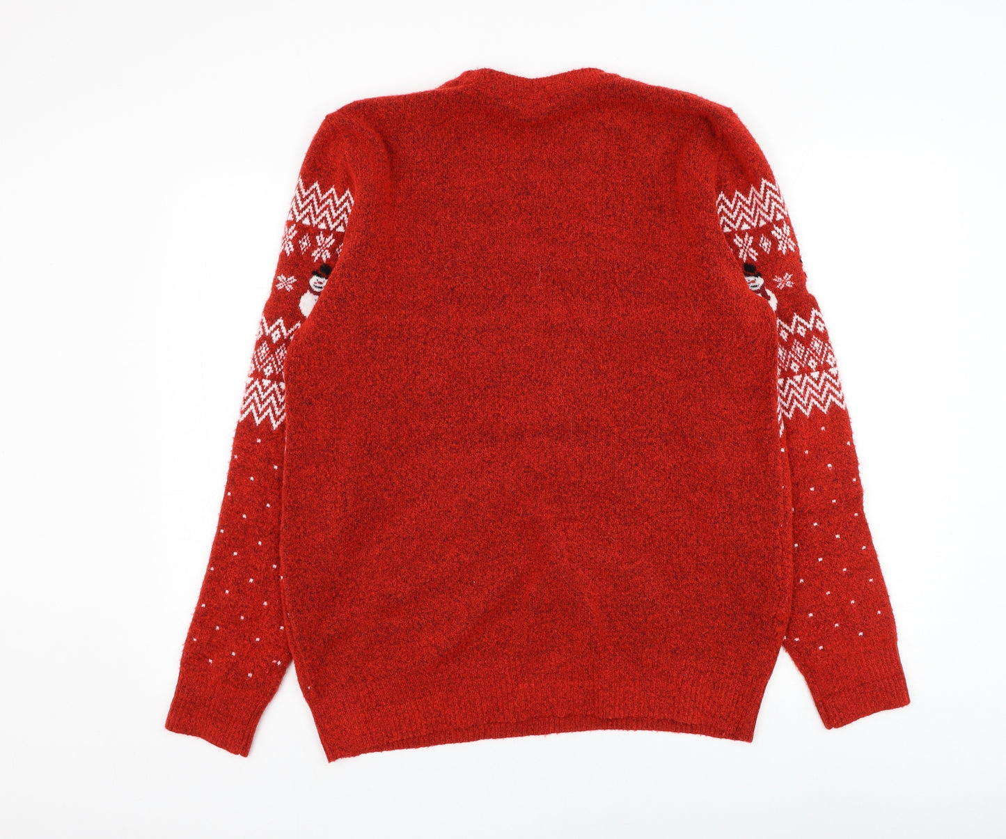TU Mens Red Round Neck Fair Isle Acrylic Pullover Jumper Size M - Christmas