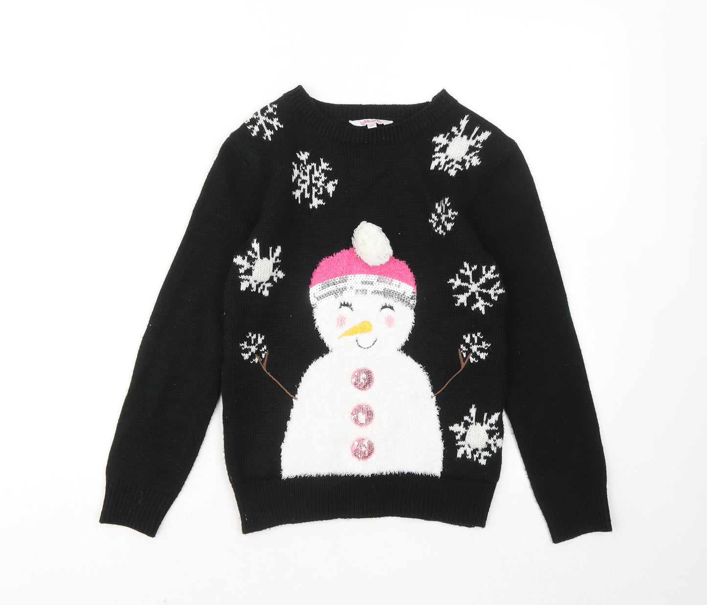 Miss Evie Girls Black Round Neck Acrylic Pullover Jumper Size 9-10 Years - Christmas jumper