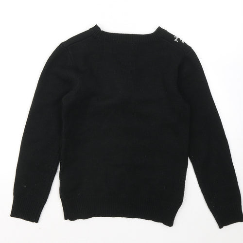 Miss Evie Girls Black Round Neck Acrylic Pullover Jumper Size 9-10 Years - Christmas jumper