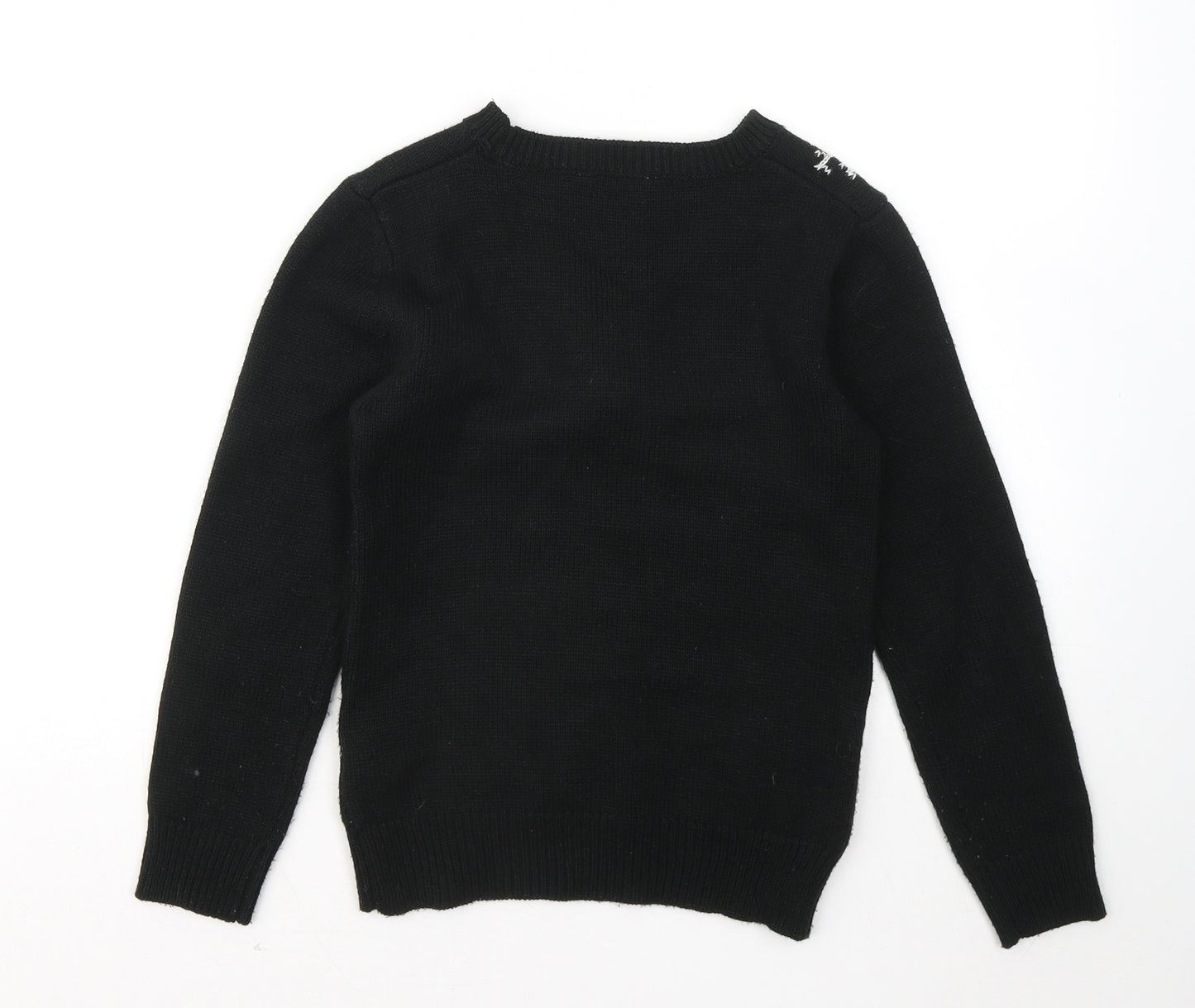 Miss Evie Girls Black Round Neck Acrylic Pullover Jumper Size 9-10 Years - Christmas jumper