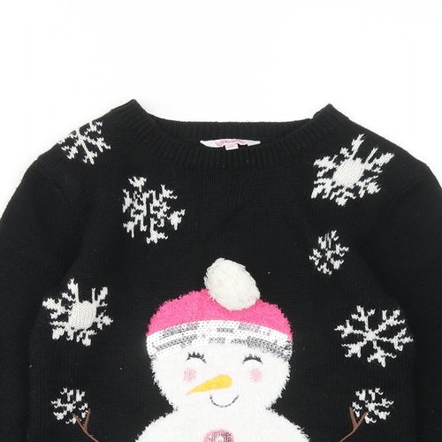Miss Evie Girls Black Round Neck Acrylic Pullover Jumper Size 9-10 Years - Christmas jumper