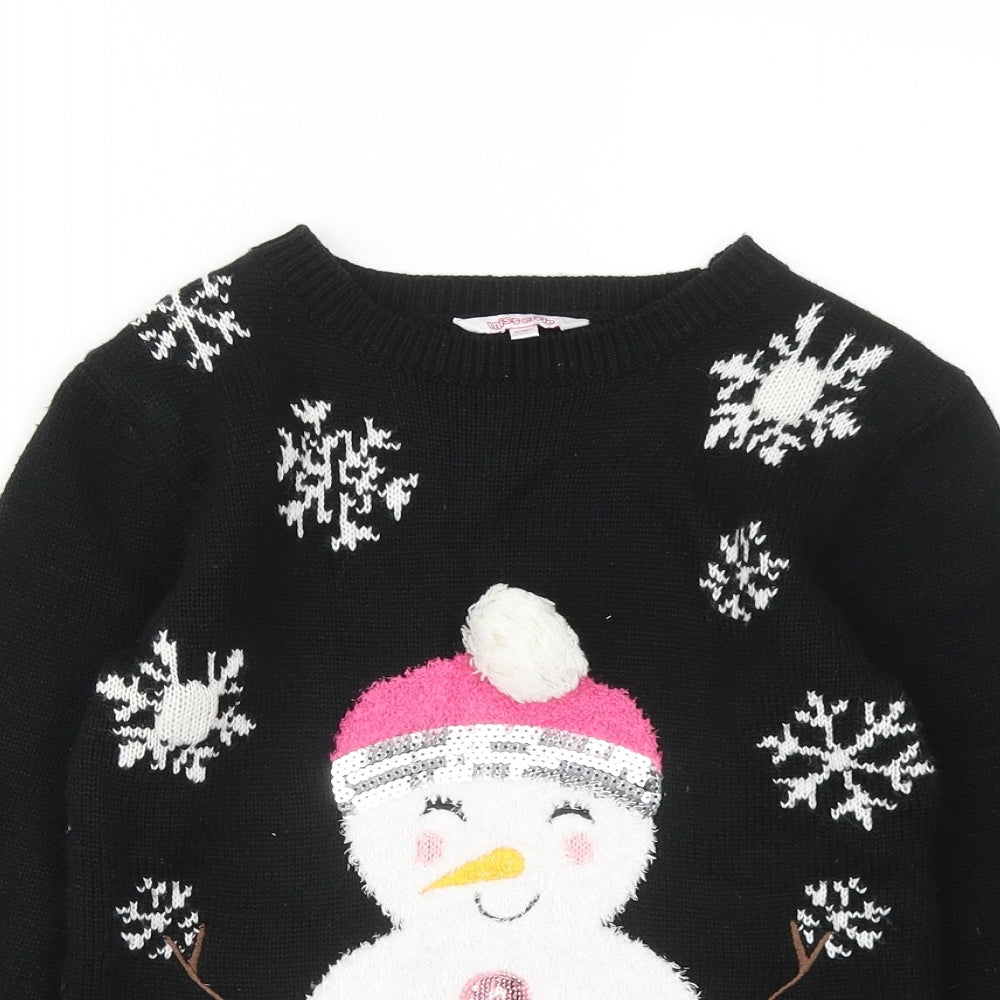 Miss Evie Girls Black Round Neck Acrylic Pullover Jumper Size 9-10 Years - Christmas jumper