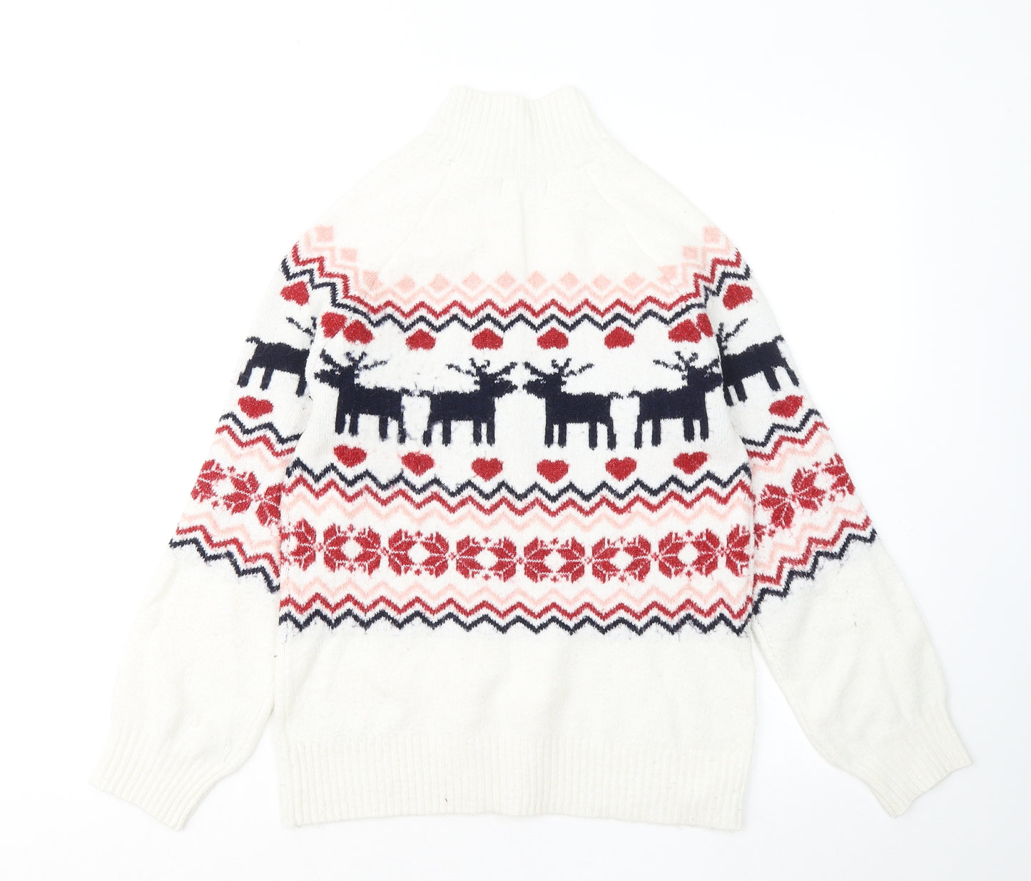 F&F Womens White Mock Neck Geometric Polyester Pullover Jumper Size 6 - Christmas jumper