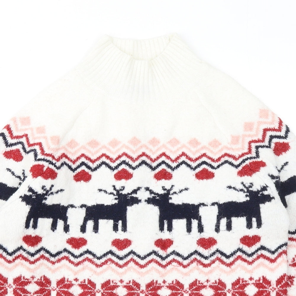 F&F Womens White Mock Neck Geometric Polyester Pullover Jumper Size 6 - Christmas jumper