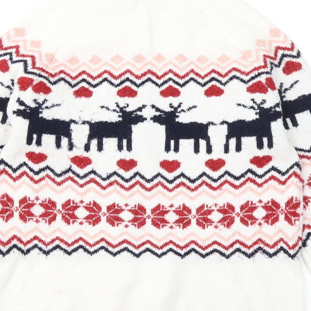 F&F Womens White Mock Neck Geometric Polyester Pullover Jumper Size 6 - Christmas jumper