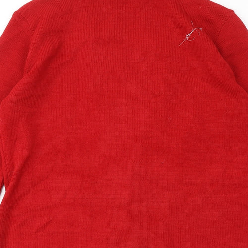 Classic Womens Red V-Neck Acrylic Cardigan Jumper Size L