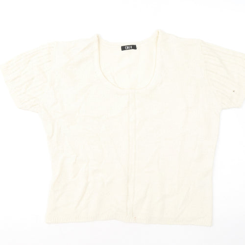 Chek Womens Ivory Round Neck Acrylic Pullover Jumper Size L