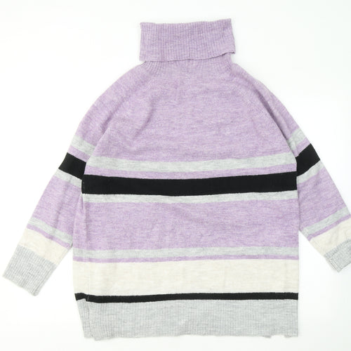 M&Co Womens Purple Roll Neck Striped Acrylic Pullover Jumper Size 16
