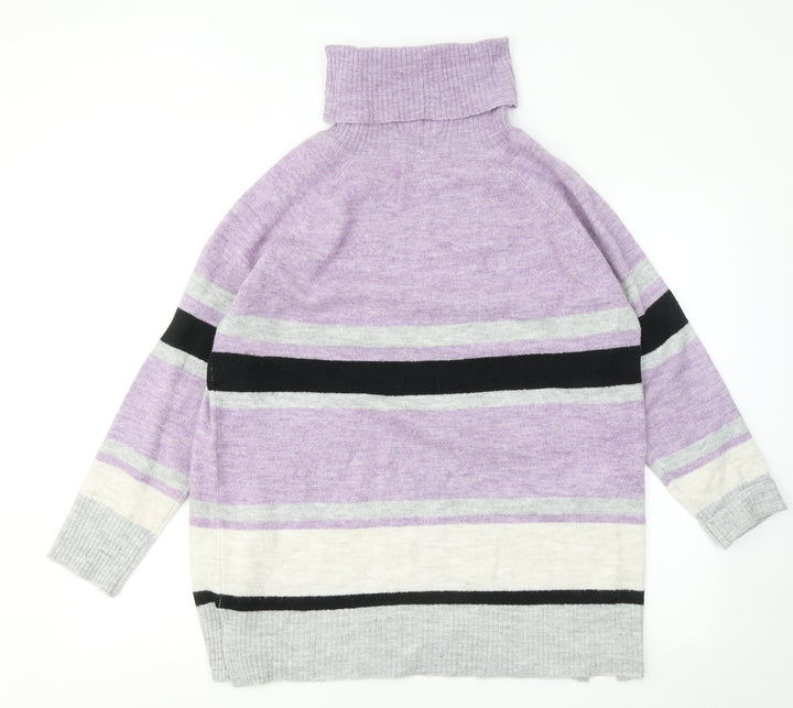 M&Co Womens Purple Roll Neck Striped Acrylic Pullover Jumper Size 16