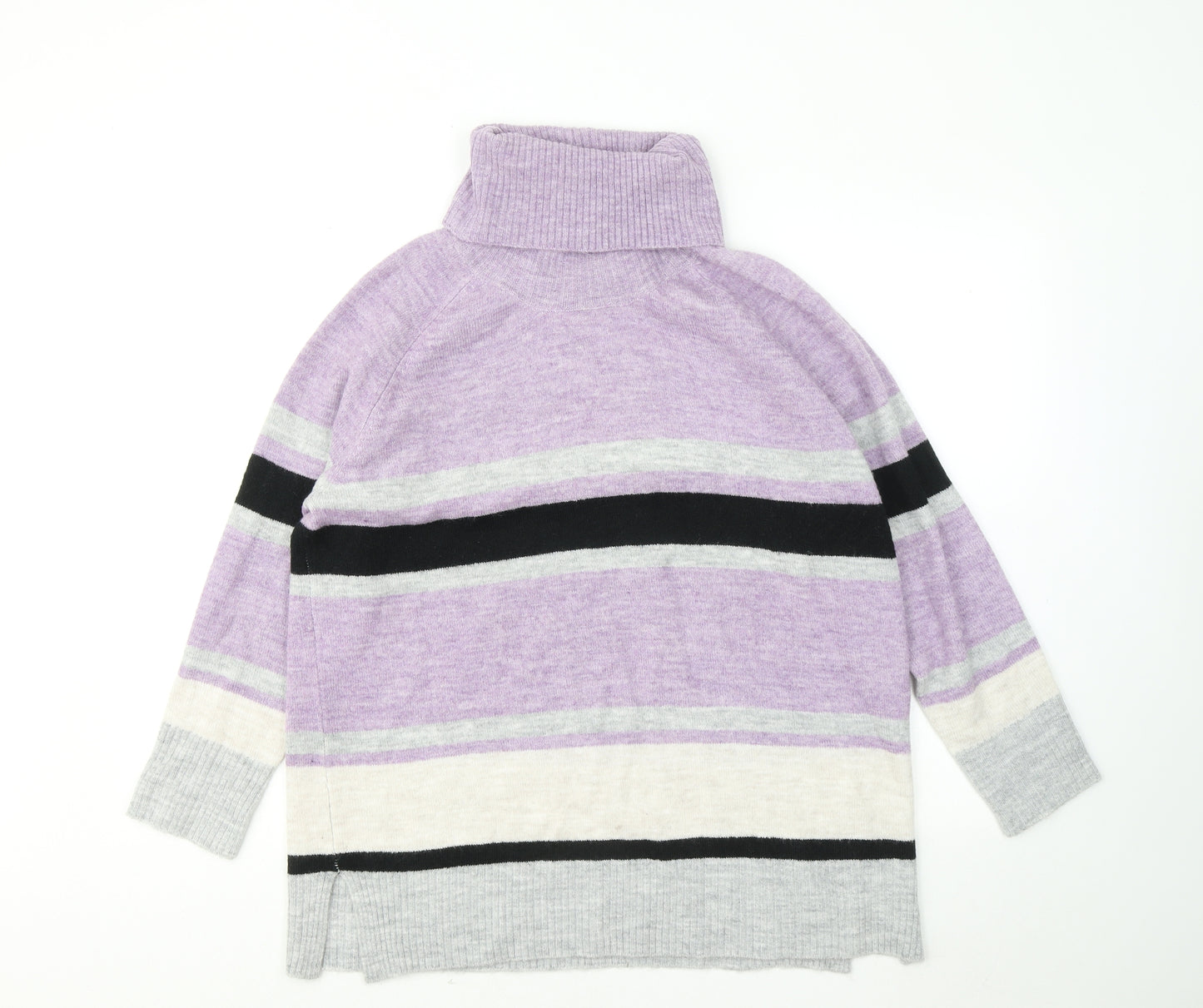 M&Co Womens Purple Roll Neck Striped Acrylic Pullover Jumper Size 16