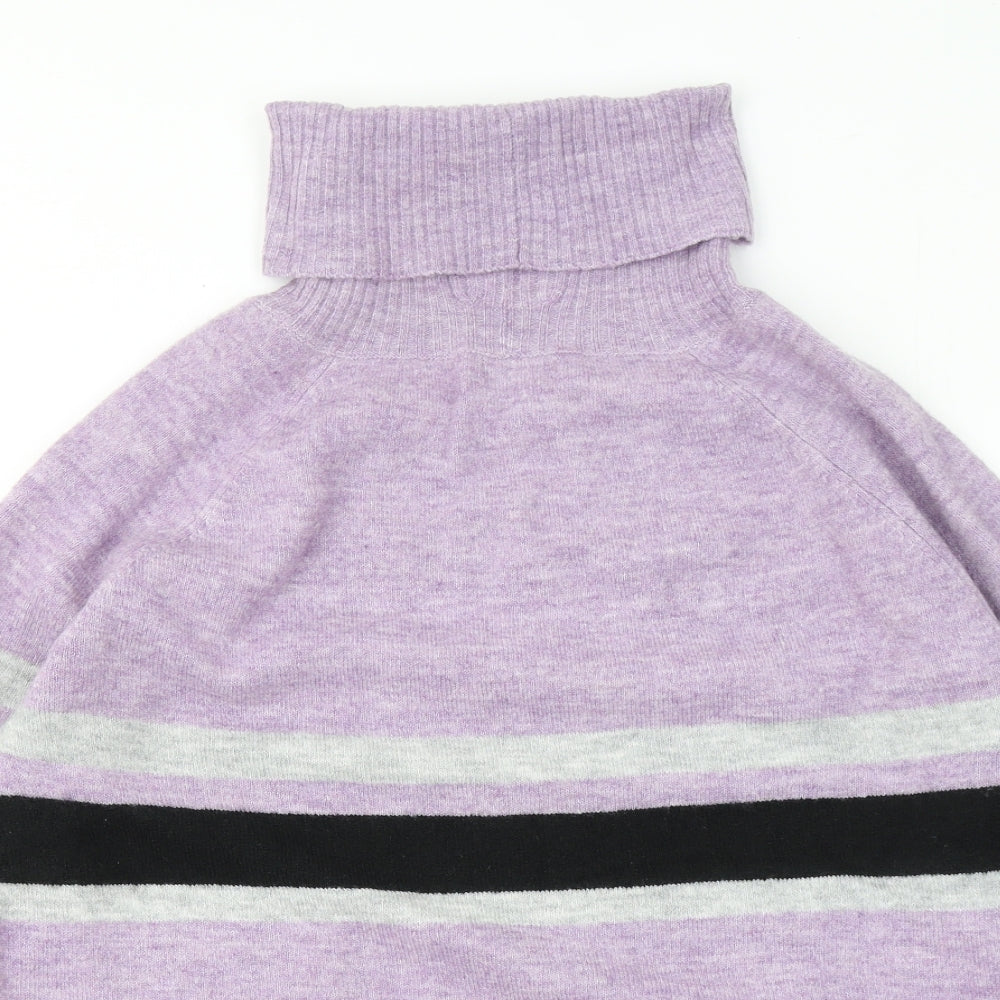 M&Co Womens Purple Roll Neck Striped Acrylic Pullover Jumper Size 16